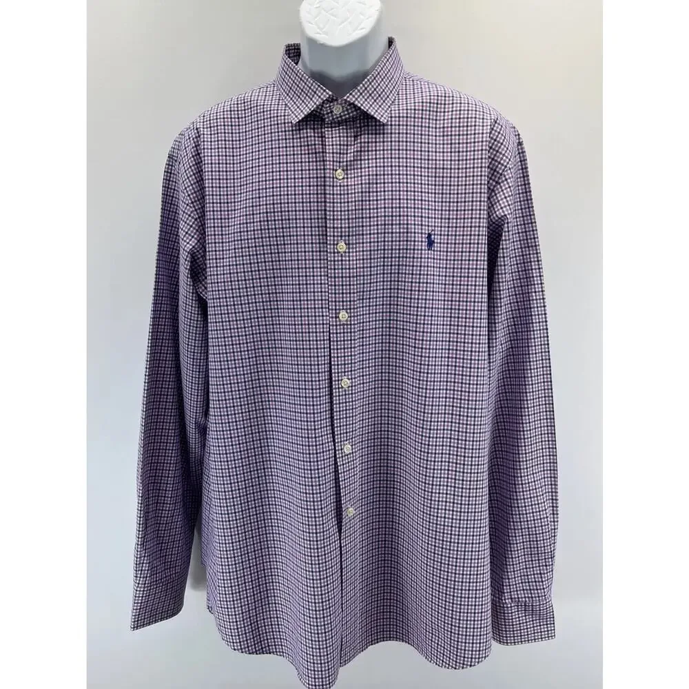 Polo Ralph Lauren Shirt Mens XXL Purple Gingham Check Long Sleeve Pony Button Up